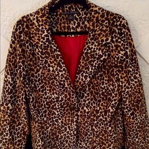 Larry Levine Leopard Print Stretch Corduroy Jacket